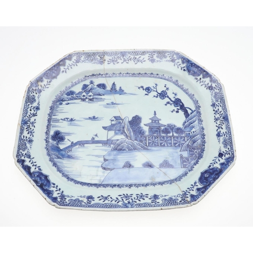 874 - QTY OF CHINESE BLUE & WHITE PLATES & DISHES, & LARGE PLATTER. Qianlong period, including a large pla... 