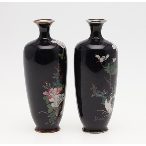 875 - TWO PAIRS OF JAPANESE CLOISONNE VASES. Including a pair of cloisonne vases of tapering shape with a ... 