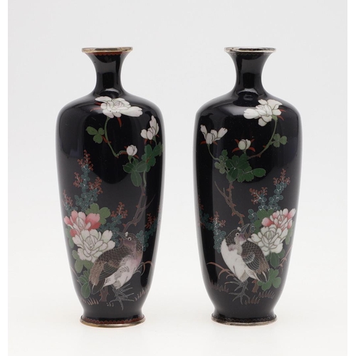 875 - TWO PAIRS OF JAPANESE CLOISONNE VASES. Including a pair of cloisonne vases of tapering shape with a ... 