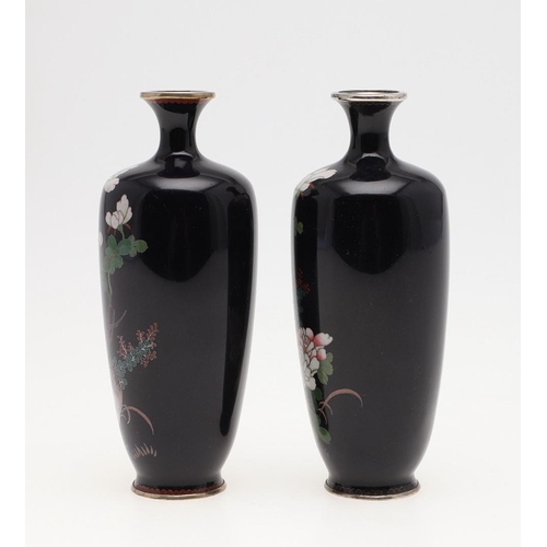 875 - TWO PAIRS OF JAPANESE CLOISONNE VASES. Including a pair of cloisonne vases of tapering shape with a ... 