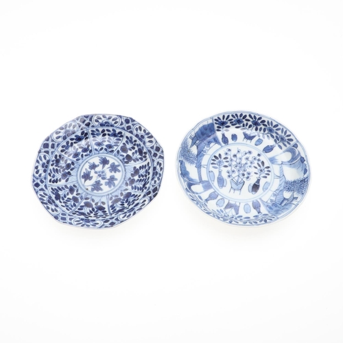 878 - TWO CHINESE SMALL BLUE & WHITE DISHES. Late 19thc in the Kangxi style, one dish painted to the centr... 