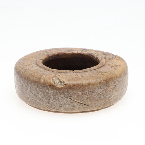 879 - CHINESE SOAPSTONE BRUSH WASHER. Possibly Ming dynasty, of shallow circular form with a raised rim an... 