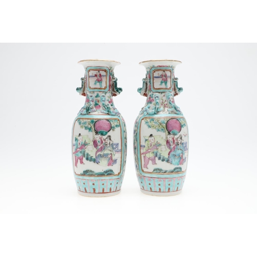 881 - PAIR OF CHINESE FAMIILE VERTE VASES & ANOTHER PAIR OF VASES. A pair of late 19thc famille verte vase... 