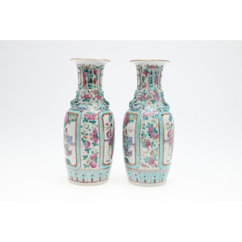 881 - PAIR OF CHINESE FAMIILE VERTE VASES & ANOTHER PAIR OF VASES. A pair of late 19thc famille verte vase... 