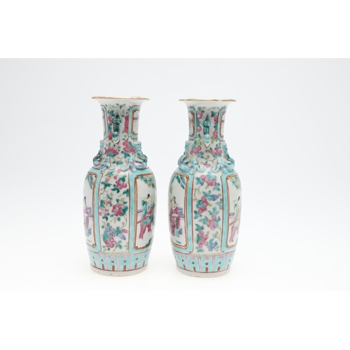 881 - PAIR OF CHINESE FAMIILE VERTE VASES & ANOTHER PAIR OF VASES. A pair of late 19thc famille verte vase... 