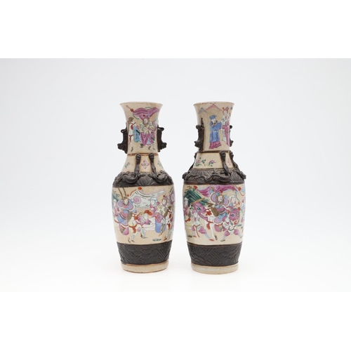 881 - PAIR OF CHINESE FAMIILE VERTE VASES & ANOTHER PAIR OF VASES. A pair of late 19thc famille verte vase... 