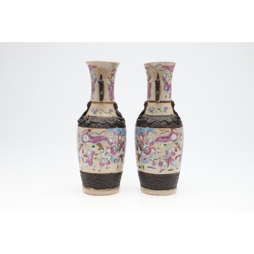 881 - PAIR OF CHINESE FAMIILE VERTE VASES & ANOTHER PAIR OF VASES. A pair of late 19thc famille verte vase... 