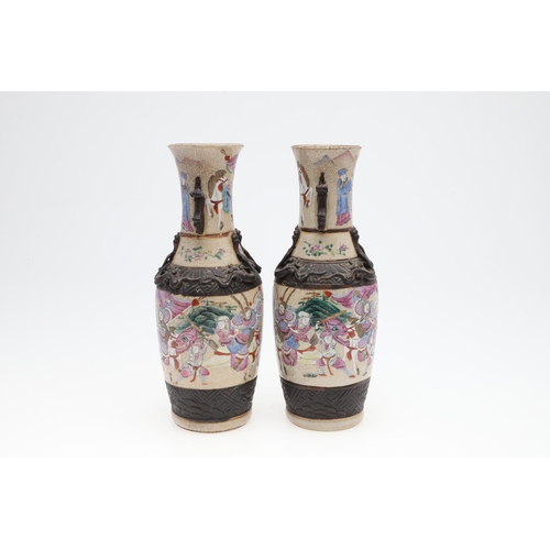 881 - PAIR OF CHINESE FAMIILE VERTE VASES & ANOTHER PAIR OF VASES. A pair of late 19thc famille verte vase... 