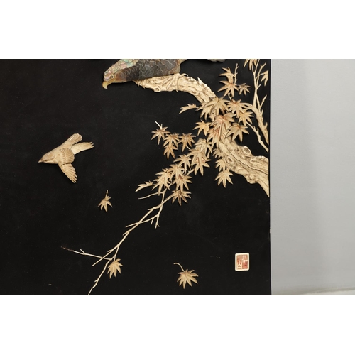 957 - PAIR OF LARGE JAPANESE LACQUERED INLAID PANELS. Meiji period, a pair of Japanese lacquered panels in... 