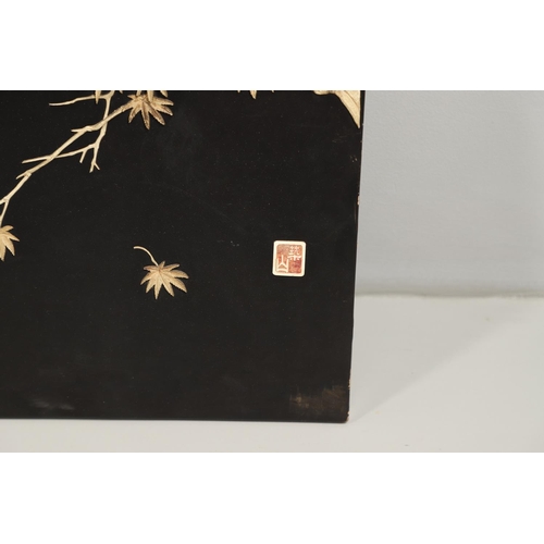 957 - PAIR OF LARGE JAPANESE LACQUERED INLAID PANELS. Meiji period, a pair of Japanese lacquered panels in... 