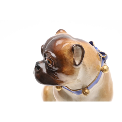 838 - LARGE MEISSEN PORCELAIN PUG. A large late 19thc model of a seated Pug, painted in coloured enamels a... 