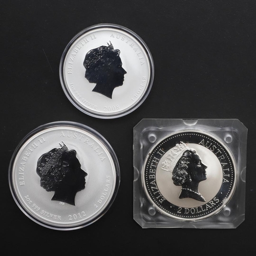 1004 - THREE AUSTRALIAN LARGE DENOMINATION SILVER COINS, 1993 AND LATER. Elizabeth II, Australian fine silv... 