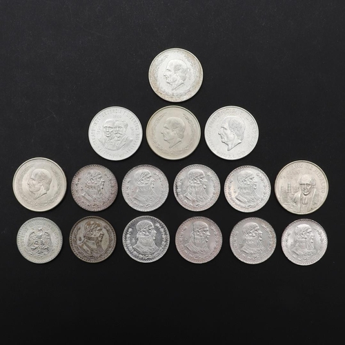 1011 - A COLLECTION OF MEXICAN FIVE PESO COINS. Mexican five peso coins: 1951, 1952, 1953, 1953 Hidalgo rev... 