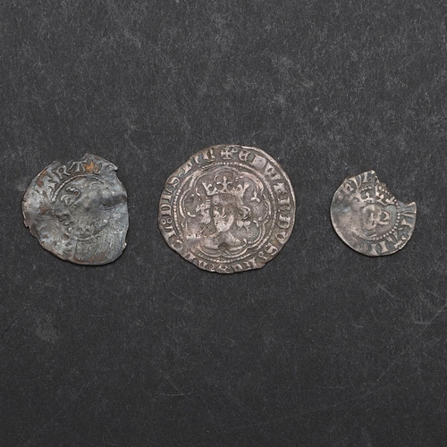 1031 - AN EDWARD III HALFGROAT AND TWO OTHERS. An Edward III halfgroat, mintmark possibly cross pattee, Lon... 