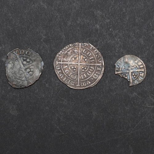 1031 - AN EDWARD III HALFGROAT AND TWO OTHERS. An Edward III halfgroat, mintmark possibly cross pattee, Lon... 