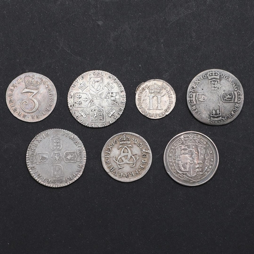 1039 - A COLLECTION OF CHARLES II AND LATER SMALL SILVER. Charles II threepence, 1679, interlaced Cs. James... 