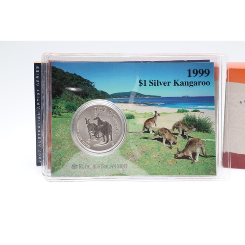 1196 - A COLLECTION OF TEN AUSTRALIAN SILVER 1 OZ KANGAROO COINS, 1999 AND LATER. A collection of Elizabeth... 