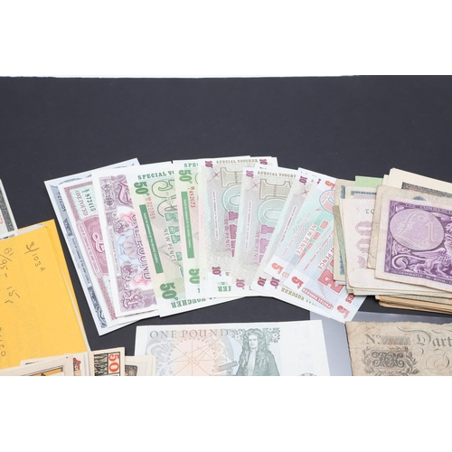 1198 - A MIXED COLLECTION OF BANKNOTES TO INCLUDE BRITISH ARMED FORCES NOTES AND MANY OTHERS. A mixed colle... 