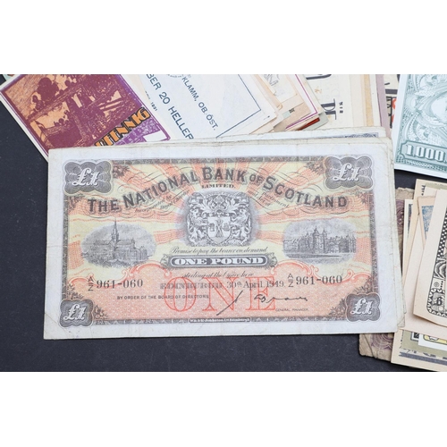 1198 - A MIXED COLLECTION OF BANKNOTES TO INCLUDE BRITISH ARMED FORCES NOTES AND MANY OTHERS. A mixed colle... 