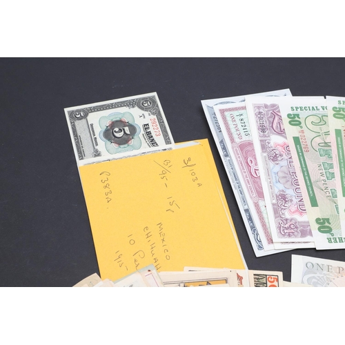 1198 - A MIXED COLLECTION OF BANKNOTES TO INCLUDE BRITISH ARMED FORCES NOTES AND MANY OTHERS. A mixed colle... 