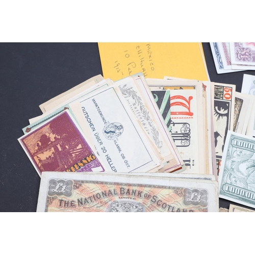 1198 - A MIXED COLLECTION OF BANKNOTES TO INCLUDE BRITISH ARMED FORCES NOTES AND MANY OTHERS. A mixed colle... 