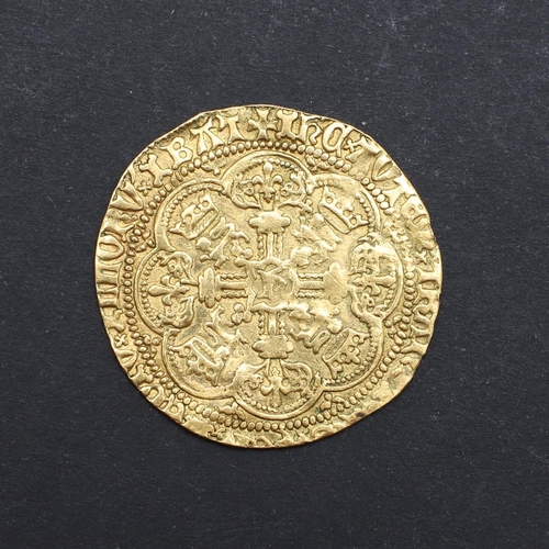 1203 - A HENRY V GOLD NOBLE. 1413-22. A gold Noble, pierced cross on reverse, mullet by sword arm, ropes 3 ... 