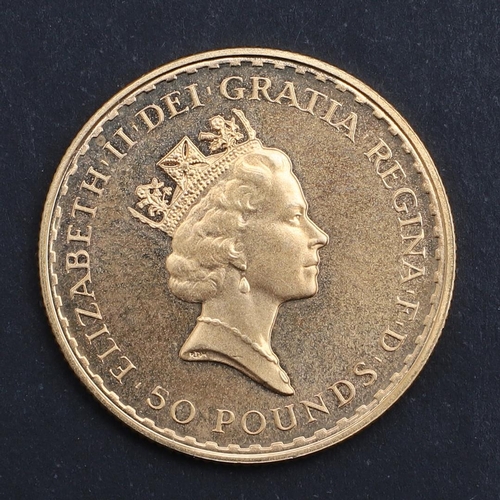 1303 - AN ELIZABETH II £50 GOLD BRITANNIA, 1989. An Elizabeth II 1/2 Ounce Fine Gold Britannia, dated 1989,... 