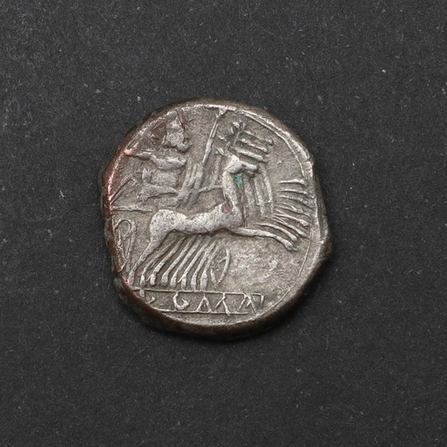 645 - ROMAN REPUBLIC, QUADRIGATUS-DIDRACHM. c.225-215 B.C. Beardless laureate Janiform head. Reverse Jupit... 