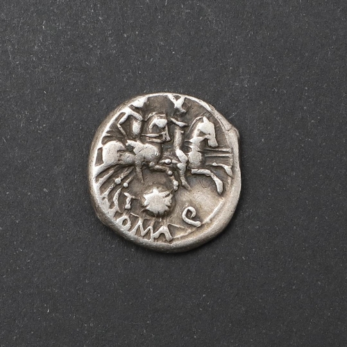 646 - A ROMAN REPUBLIC DENARIUS, c. 126 B.C. A Roman Republic Denarius. T. Quinctius Flamininus. Helmeted ... 