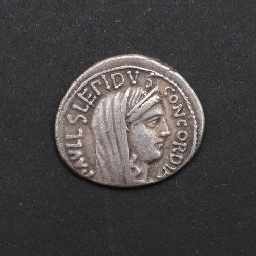 648 - ROMAN REPUBLIC, DENARIUS. c.63 B.C. Aemilius Lepidus Paullus, 62 BC, veiled and diademed head of Con... 