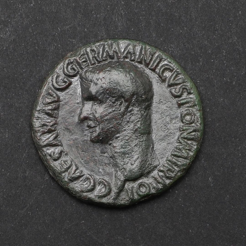 656 - ROMAN IMPERIAL COINAGE: CALIGULA c.37-41 A.D. A copper as. bare headed portrait l. Reverse Vesta sea... 
