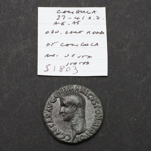 656 - ROMAN IMPERIAL COINAGE: CALIGULA c.37-41 A.D. A copper as. bare headed portrait l. Reverse Vesta sea... 