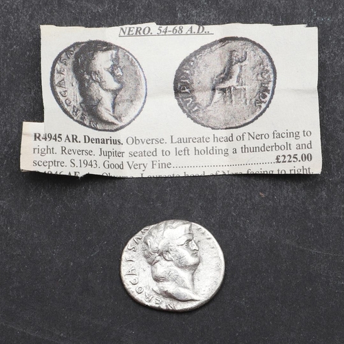 657 - ROMAN IMPERIAL COINAGE: NERO. c.54-68 A.D. A silver denarius, obverse with laureate bust r. Reverse ... 