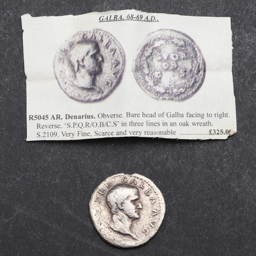 659 - ROMAN IMPERIAL COINAGE: GALBA. c.68-69. A.D. A silver denarius, obverse with bare bust r. Reverse S.... 