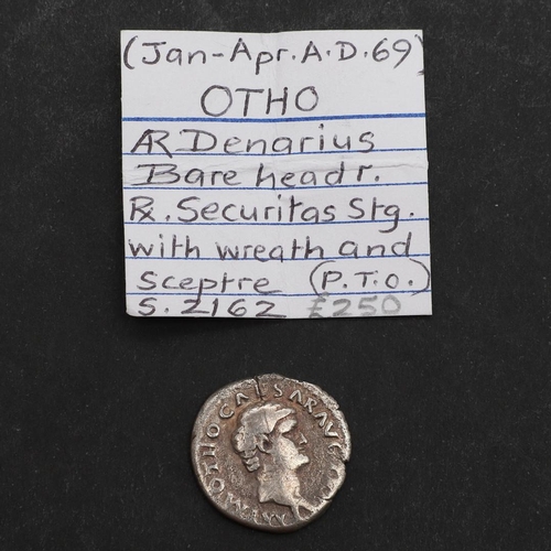 660 - ROMAN IMPERIAL COINAGE: OTHO. c.69. A.D. A silver denarius, obverse with bare bust r. Reverse standi... 