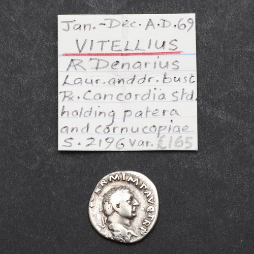 661 - ROMAN IMPERIAL COINAGE: VITELLIUS. c.69. A.D. A silver denarius, obverse with laureate and draped bu... 