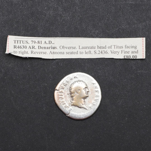 663 - ROMAN IMPERIAL COINAGE: TITUS. c.79-81. A.D. A silver denarius, obverse with laureate bust r. Revers... 