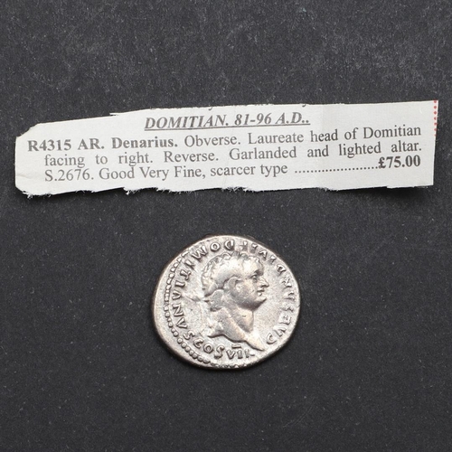664 - ROMAN IMPERIAL COINAGE: DOMITIAN. c.81-96. A.D. A silver denarius, obverse with laureate bust r. Rev... 