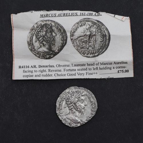 669 - ROMAN IMPERIAL COINAGE: MARCUS AURELIUS. c.161-180. A.D. A silver denarius, obverse with laureate bu... 