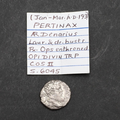 671 - ROMAN IMPERIAL COINAGE: PERTINAX. c.193 A.D. A silver denarius, obverse with laureate bust r. Revers... 