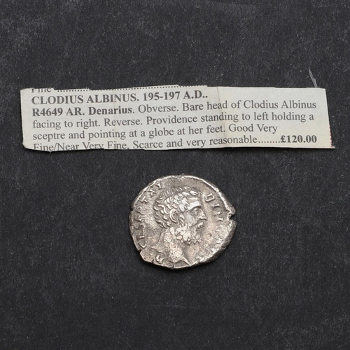672 - ROMAN IMPERIAL COINAGE: CLODIUS ALBINUS. c.195-196. A.D. A silver denarius, obverse with bare headed... 