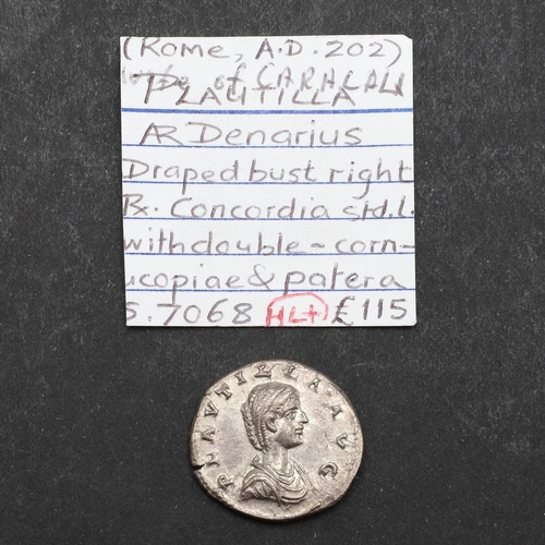 673 - ROMAN IMPERIAL COINAGE: PLAUTILLA. c.202-205. A.D. A silver denarius, obverse with draped bust r. Re... 