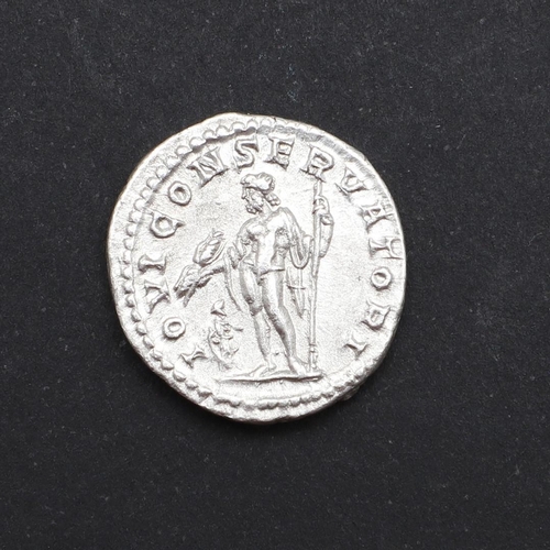 674 - ROMAN IMPERIAL COINAGE: MACRINUS. c.217-218. A.D. A silver denarius, obverse with laureate bust r. R... 