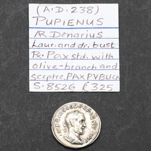 683 - ROMAN IMPERIAL COINAGE: PUPIENUS. c.238. A.D. A silver denarius, obverse with laureate bust r. Rever... 