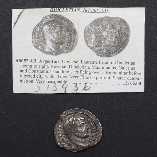 687 - ROMAN IMPERIAL COINAGE: DIOCLETIAN. c.284-305. A.D. A silver argenteus. Diocletian, laureate head r.... 