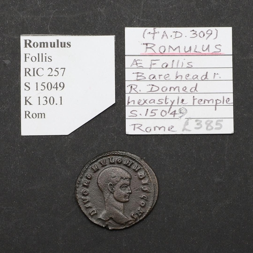 689 - ROMAN IMPERIAL COINAGE: MAXENTIUS IN HONOUR OF DIVUS ROMULUS, 309. A.D. A billon follis, bare headed... 