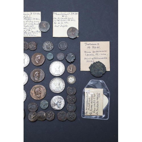 718 - A COLLECTION OF IMPERIAL ROMAN COINS TO INCLUDE GORDIAN, JUSTINIAN I,VALENTINIAN AND OTHERS. An Anto... 