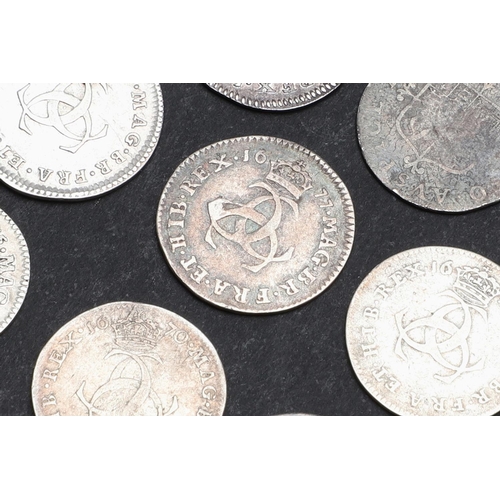 742 - A COLLECTION OF CHARLES II THREEPENCE, 1670 AND LATER. A collection of Charles II threepence, laurea... 