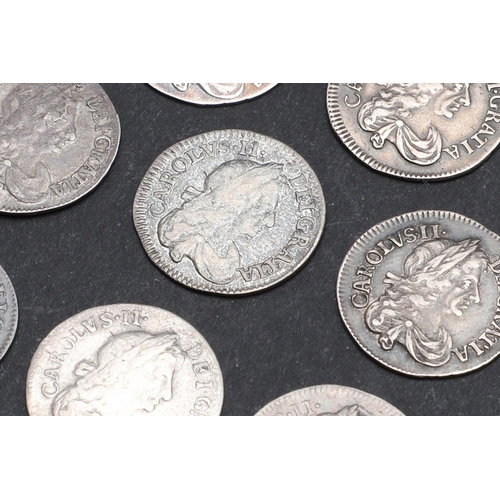 743 - A COLLECTION OF CHARLES II THREEPENCE, 1678 AND LATER. A collection of Charles II threepence, laurea... 