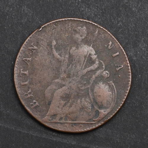 744 - A CHARLES II COPPER HALFPENNY, 1672. A Charles II Halfpenny, cuirassed bust l. reverse seated figure... 